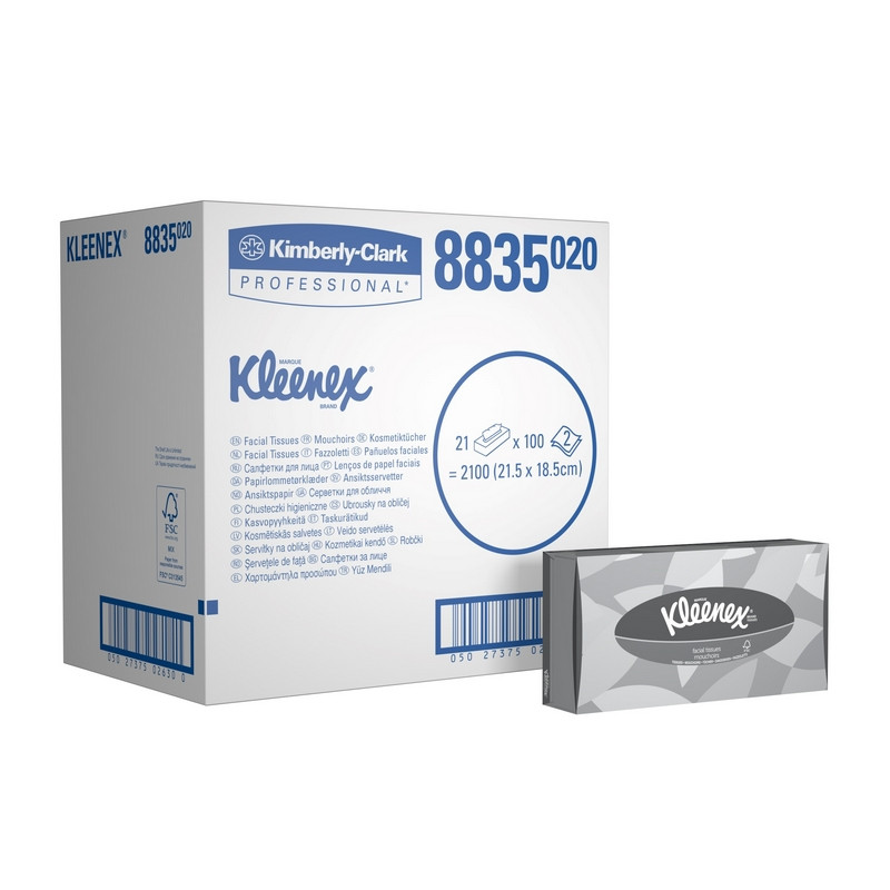 

Салфетки косметические д/лица KK Kleenex 2сл б. 100 лист/кор.21 кор/уп.8835