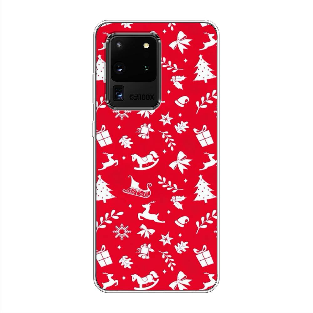 

Чехол на Samsung Galaxy S20 Ultra "Красный новогодний фон", Красный;белый, 29450-5