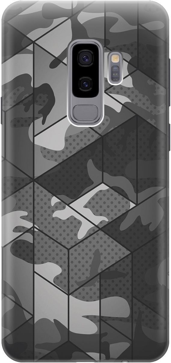

Чехол на Samsung Galaxy S9+ с принтом "Камуфляжная геометрия", Белый;серый, 4321