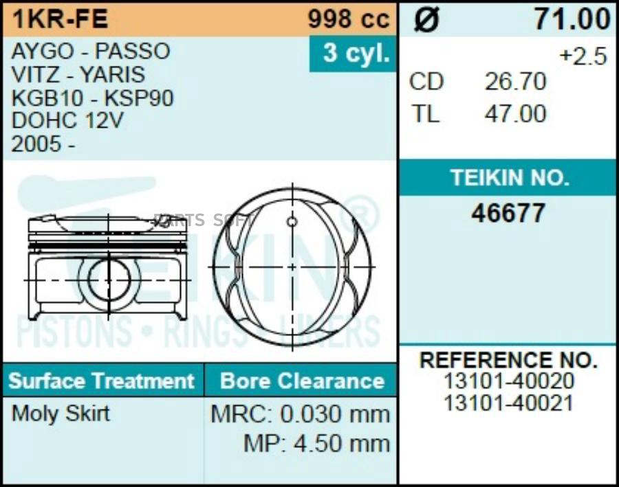 

Поршень на 1 цилиндр без колец TEIKIN Toyota 1Kr-Fe 996 Iq; Passo; Boon; Vitz; Yaris