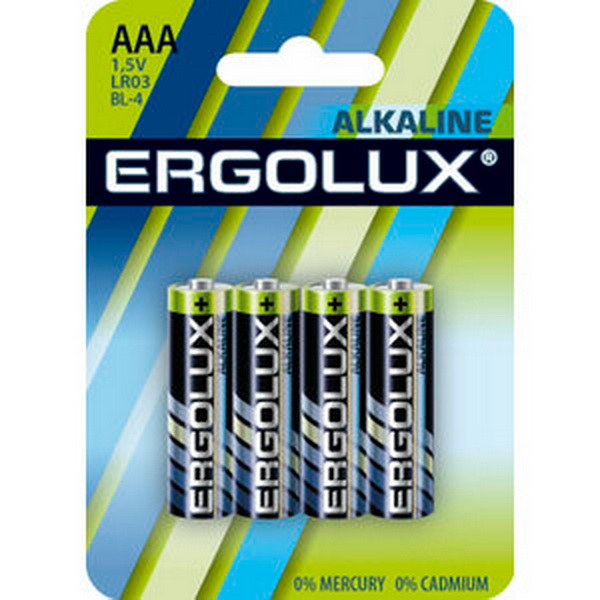 Батарейка алкалиновая ERGOLUX LR03 AAA 1,5V упаковка 4 шт. LR03BL-4 4шт батарейка алкалиновая lr6bl aa 1 5v упаковка 4 шт lr6bl 4 ergolux 11748 ergolux арт 1174