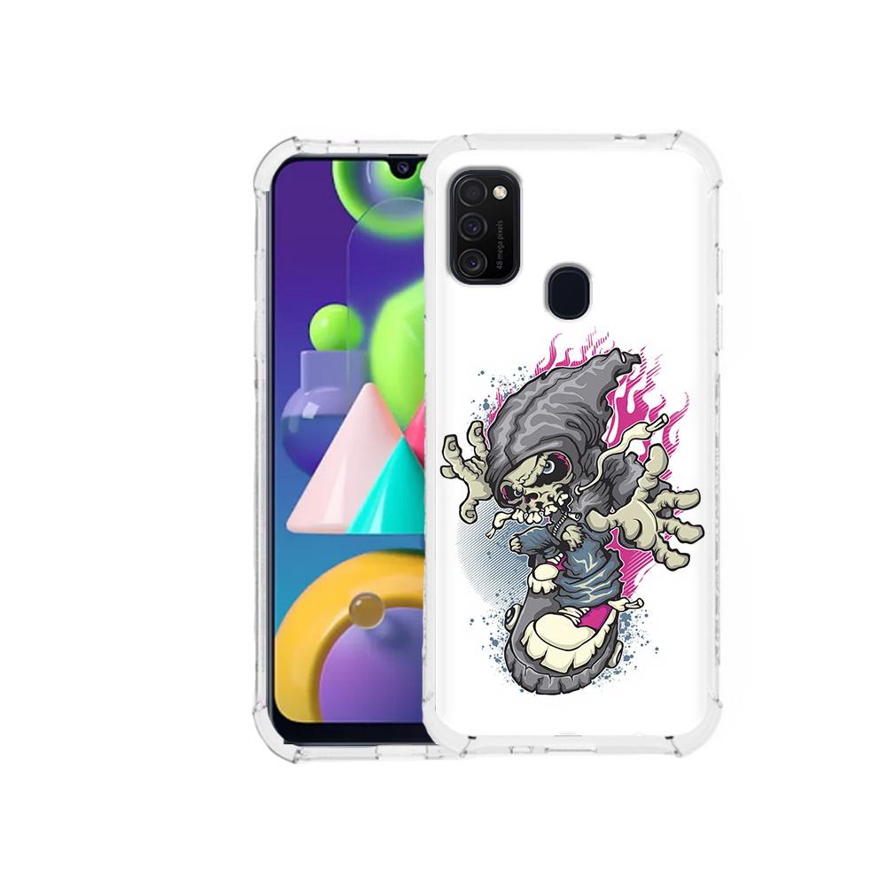 фото Чехол mypads tocco для samsung galaxy m21 нарисованный скелет на скейт борде