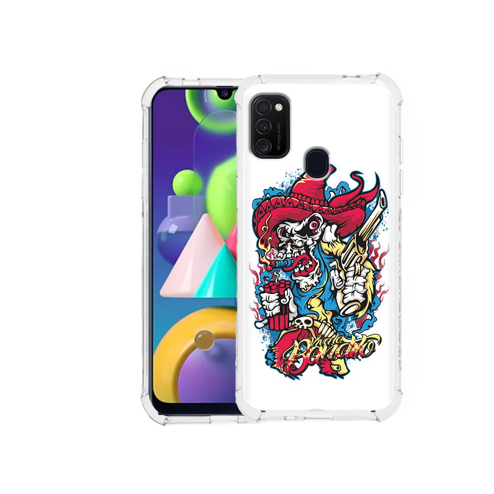 

Чехол MyPads Tocco для Samsung Galaxy M21 нарисованный скелет с писталетом, Прозрачный, Tocco