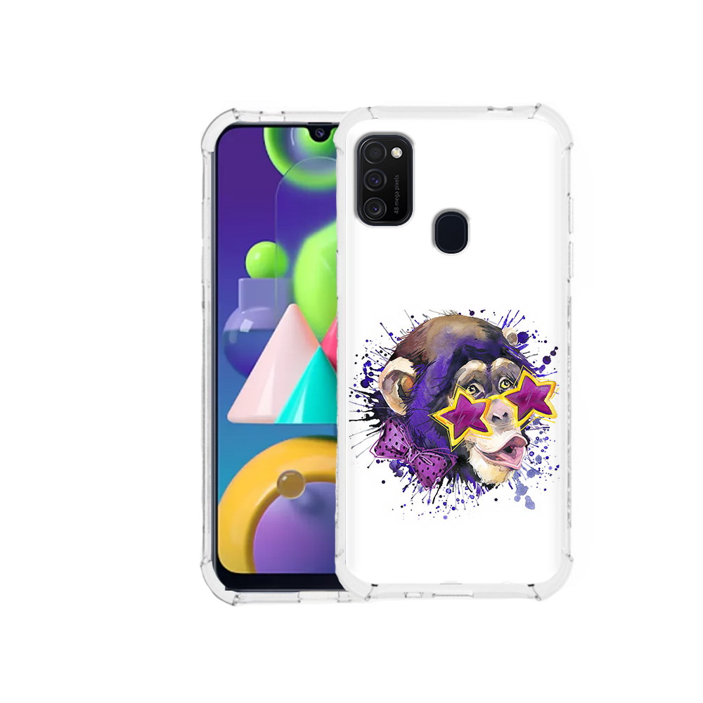 

Чехол MyPads Tocco для Samsung Galaxy M21 обезьяна в очках (PT147110.591.524), Прозрачный, Tocco