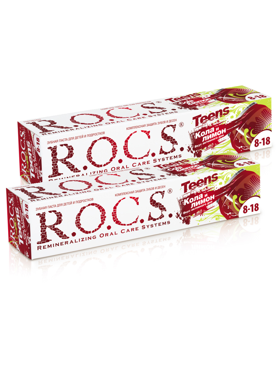 Комплект Зубная паста R.O.C.S Teens Вкус активного дня Кола и Лимон 74 гр. х 2 шт