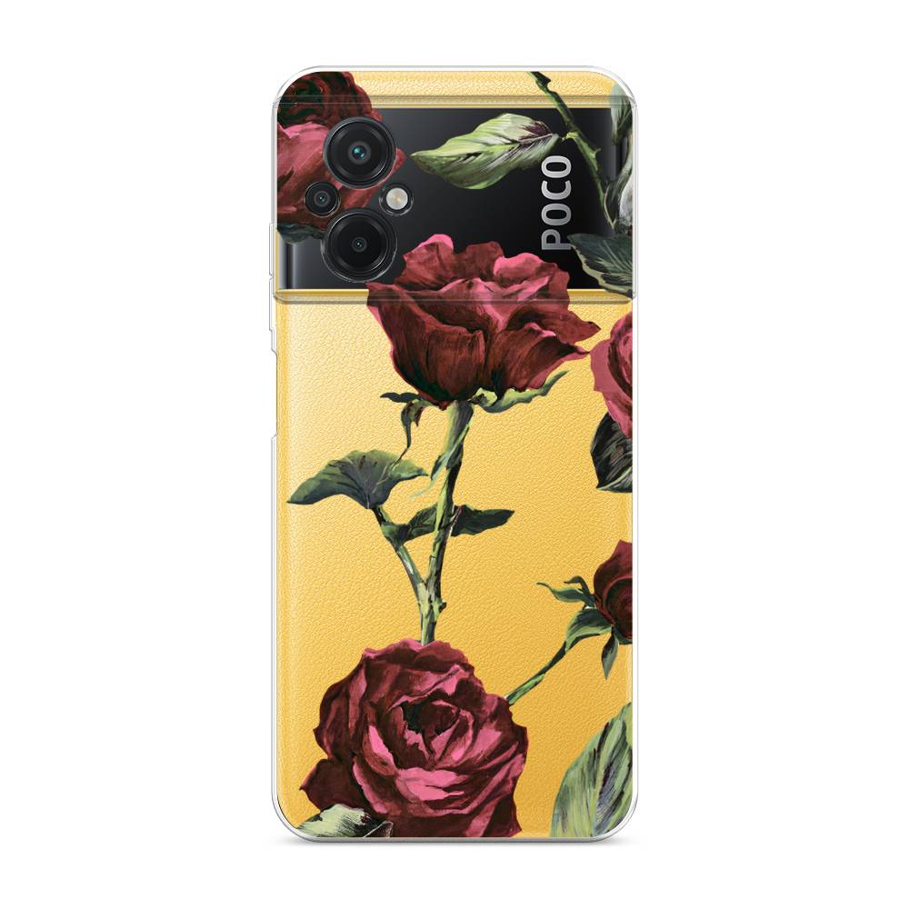 

Чехол Awog на Poco M5 / Сяоми Поко M5 "Бордовые розы фон", Красный
