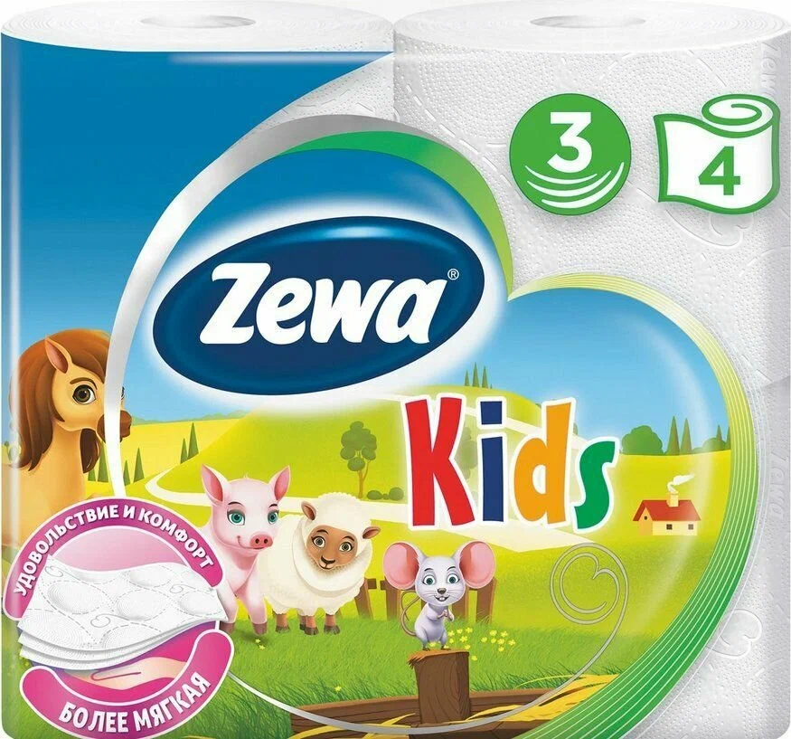 Туалетная бумага Zewa DELUXE 3-х слойная, 4 рул. 2 шт.