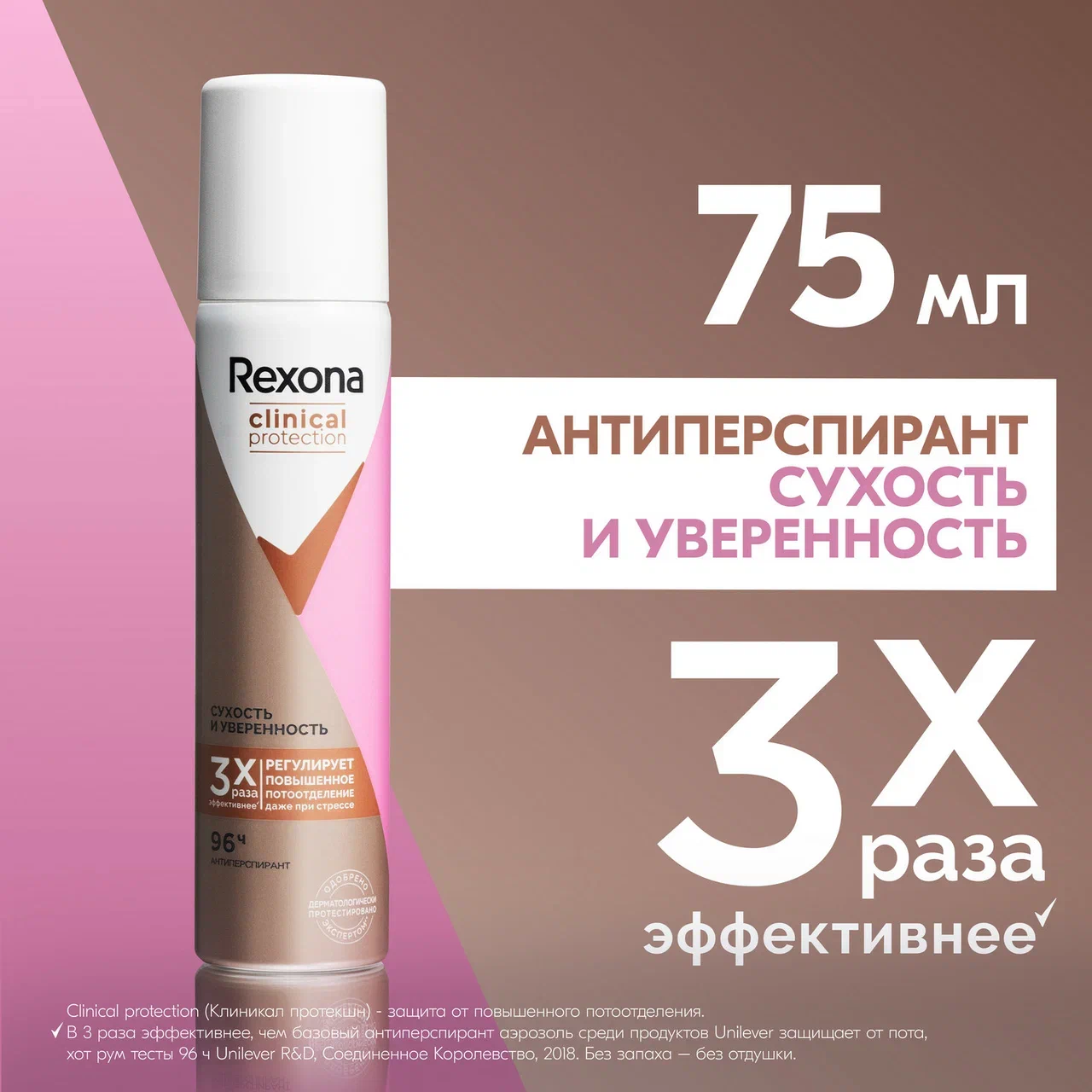 Антиперспирант аэрозоль Rexona Clinical Protection Сухость и Уверенность, защита 96 часов