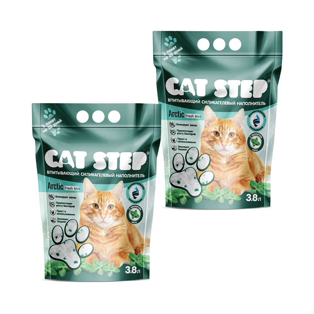 Наполнитель CAT STEP Arctic Fresh Mint силикагелевый, 2шт по 3,8л