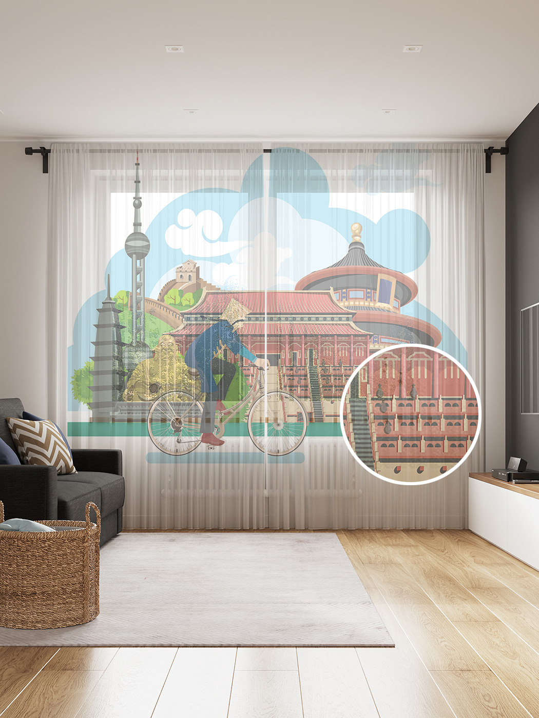 

Фототюль JoyArty "Китайские достопримечательности" 145x265см, 2 полотна, лента, 50 крючков, Китайские достопримечательности