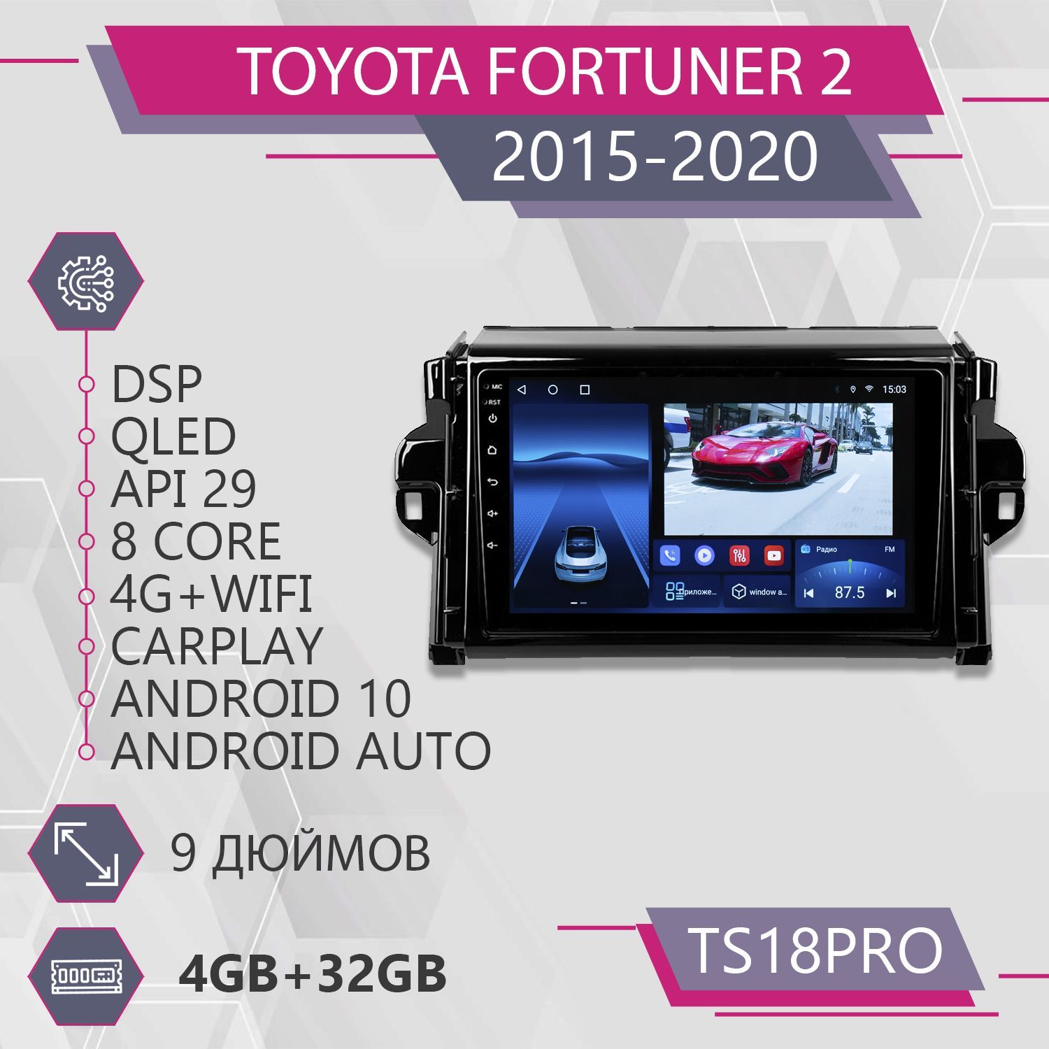 Магнитола Точка Звука TS18Pro для Toyota Fortuner 2/ Тойота Фортунер 4+32GB 2din