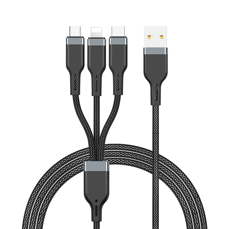 Кабель Wiwu 3 in 1 Cable USB to Micro+USB C+Lightning PT05 Black