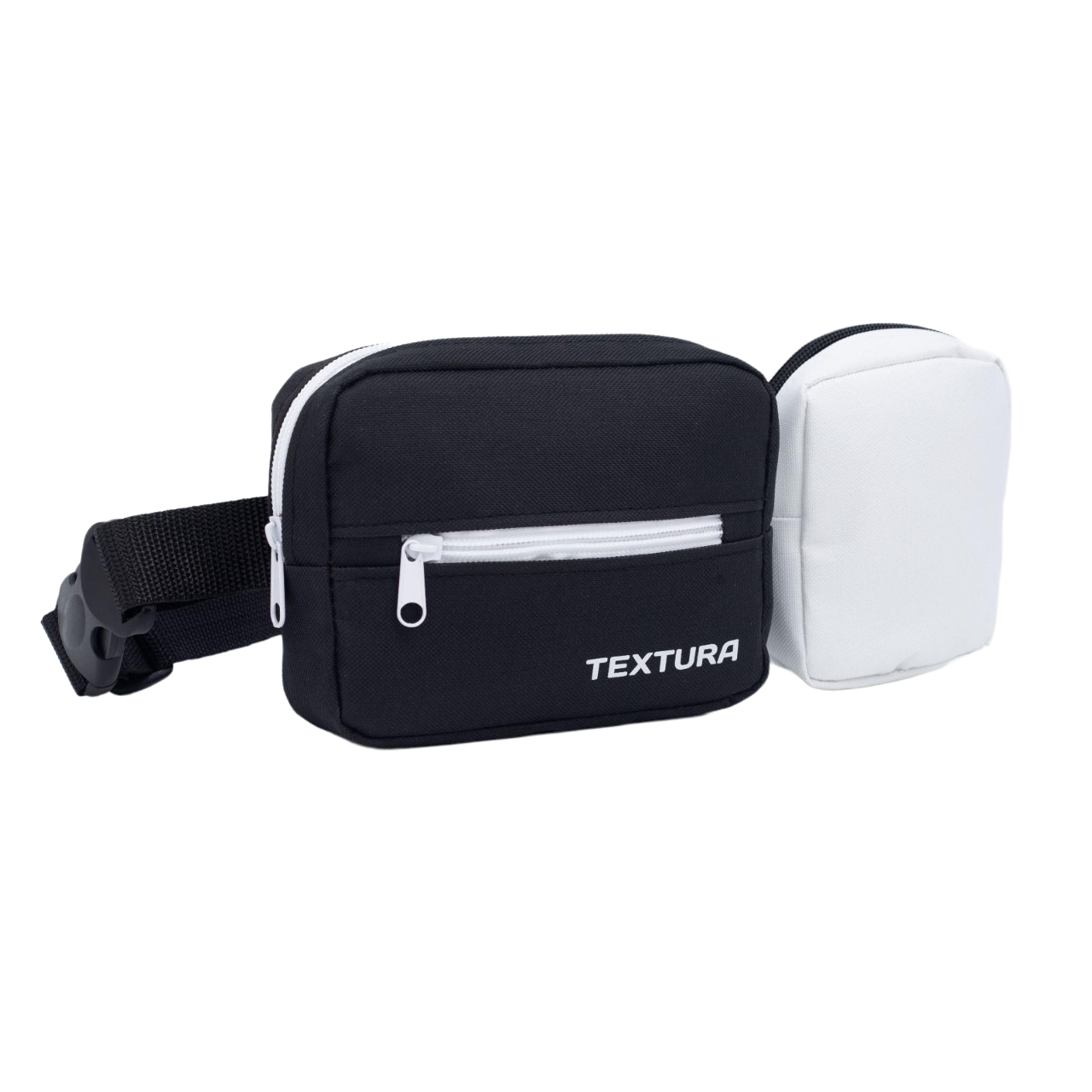 

Сумка TEXTURA поясная 2 отдела на молнии наружный карман длинный ремень цвет чёрный/белый
