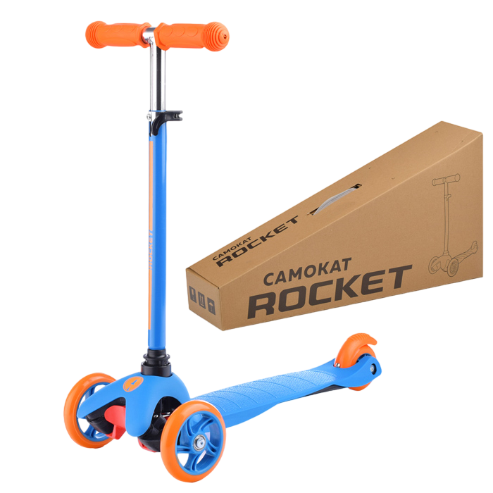 фото Самокат трёхколёсный rocket колёса pu, цвет оранжево-синий