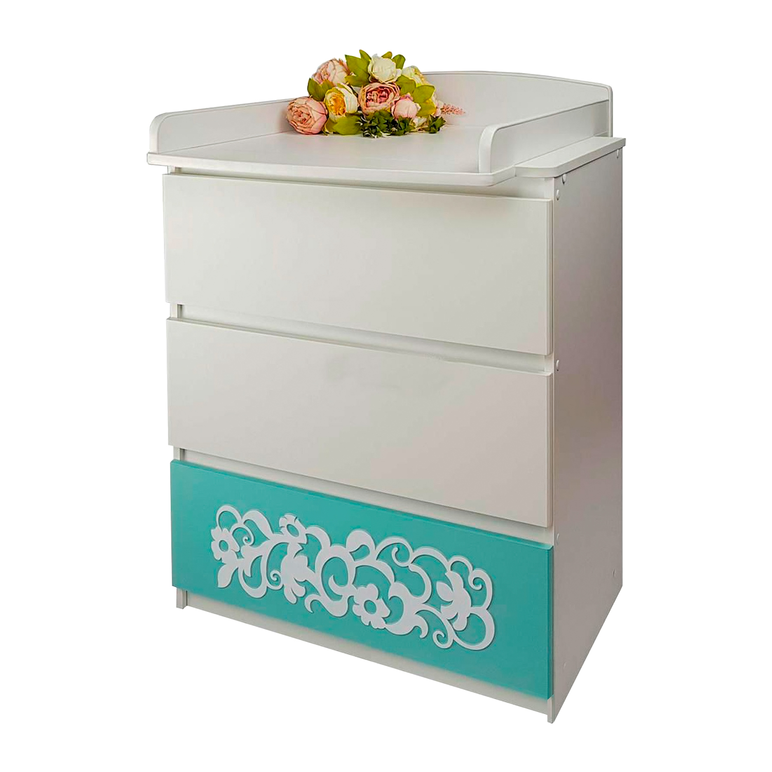 Пеленальный комод Островок Уюта Eva декор Арабески, мятный/белый