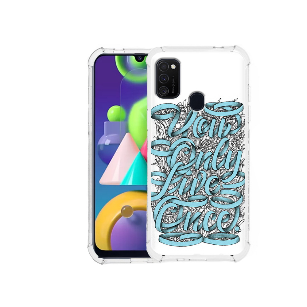 

Чехол MyPads Tocco для Samsung Galaxy M21 слова из ленты абстракция (PT147110.591.607), Прозрачный, Tocco