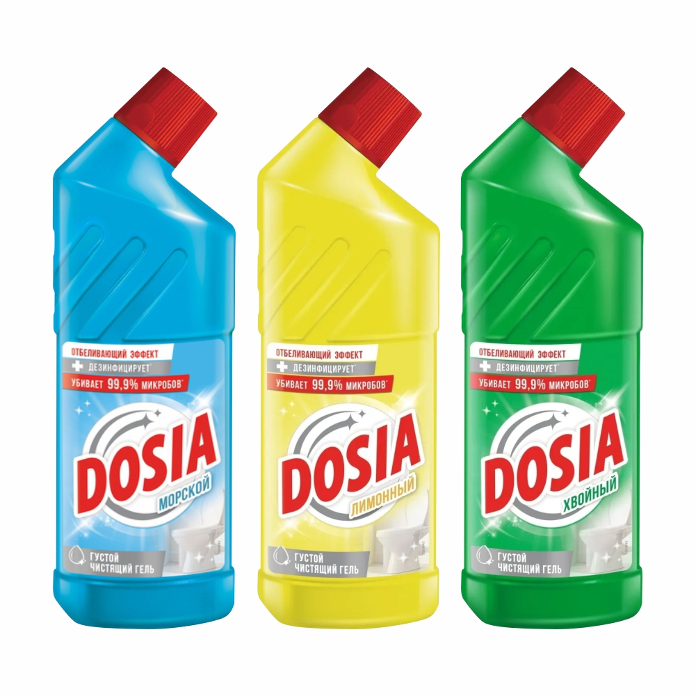 Набор чистящих гелей DOSIA с дезинфицирующим и отбеливающим эффектом Морской+Лимон+Хвоя