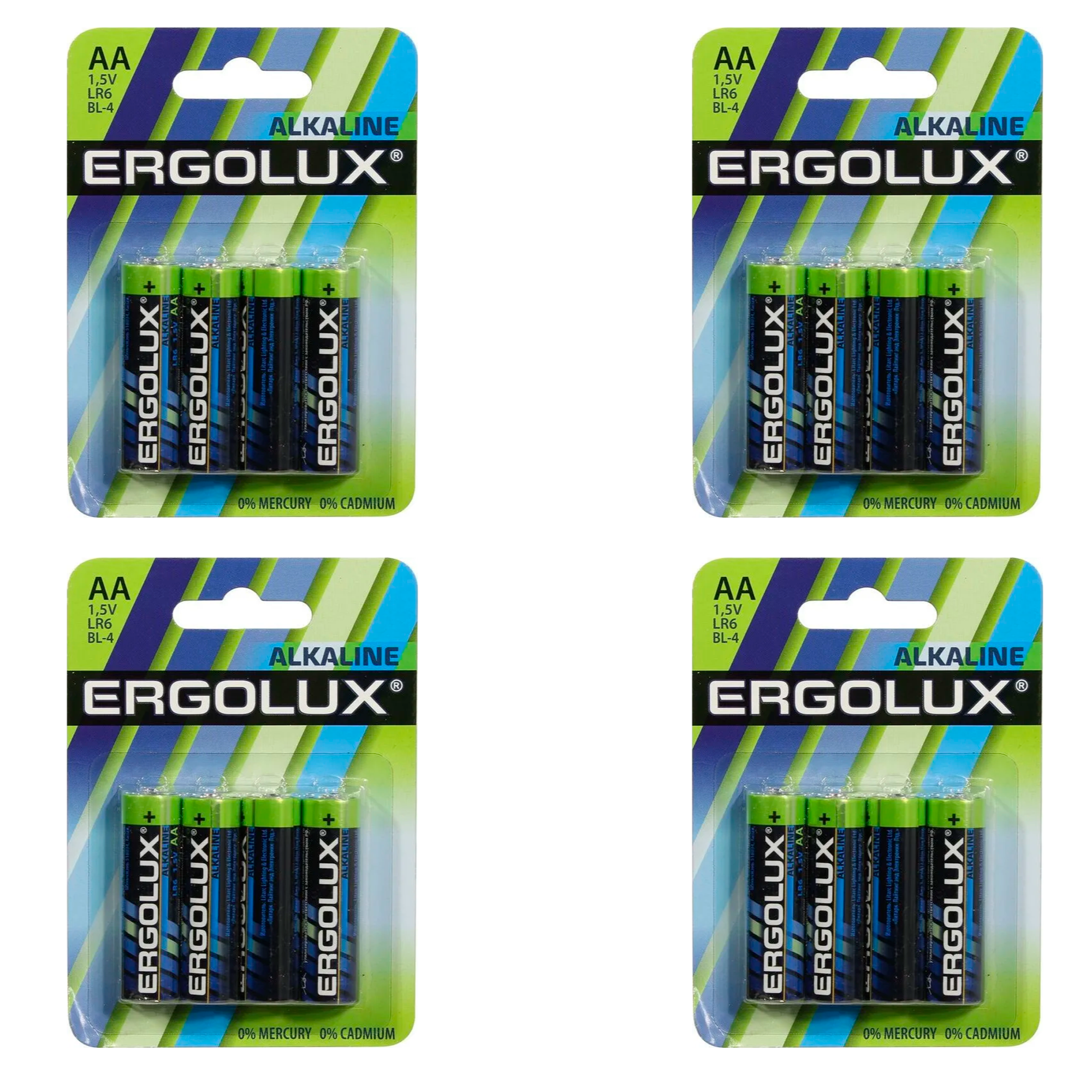 Щелочная батарейка Ergolux Alkaline АА, LR6 BP-4, 1.5 В, 4шт, 4уп батарейка щелочная ergolux alkaline lr6 bp 24 aa 1 5v 24 шт