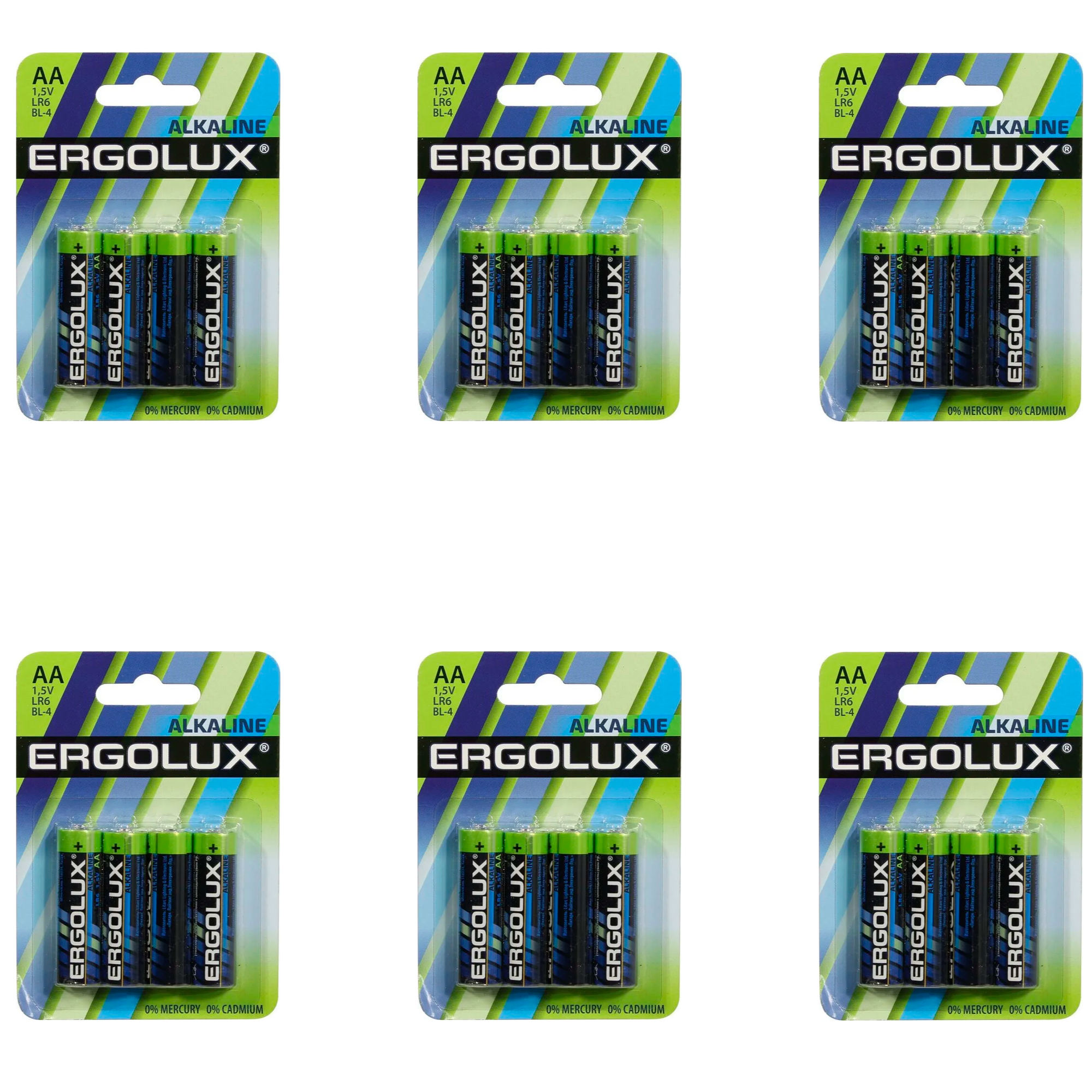 Щелочная батарейка Ergolux Alkaline АА, LR6 BP-4, 1.5 В, 4шт, 6уп