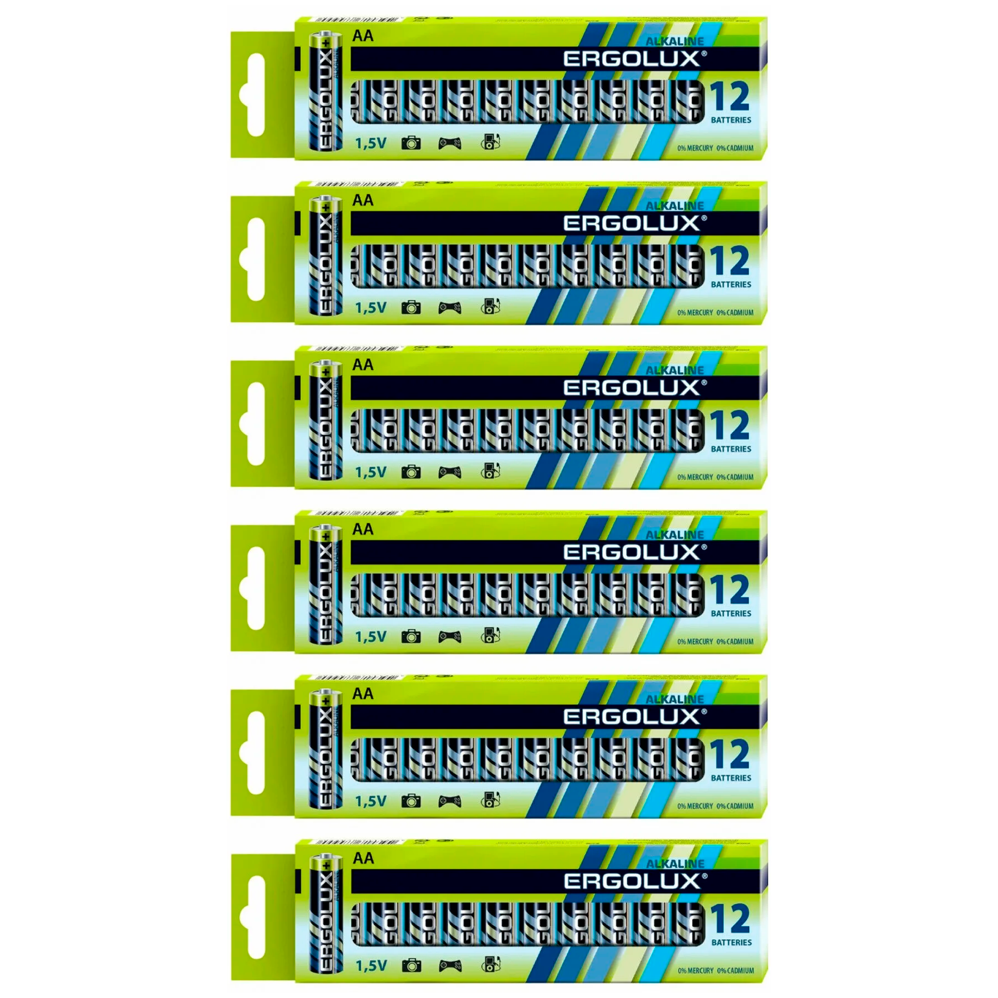 Щелочная батарейка Ergolux Alkaline АА, LR6 BP-12, 1.5 В,12шт, 6уп