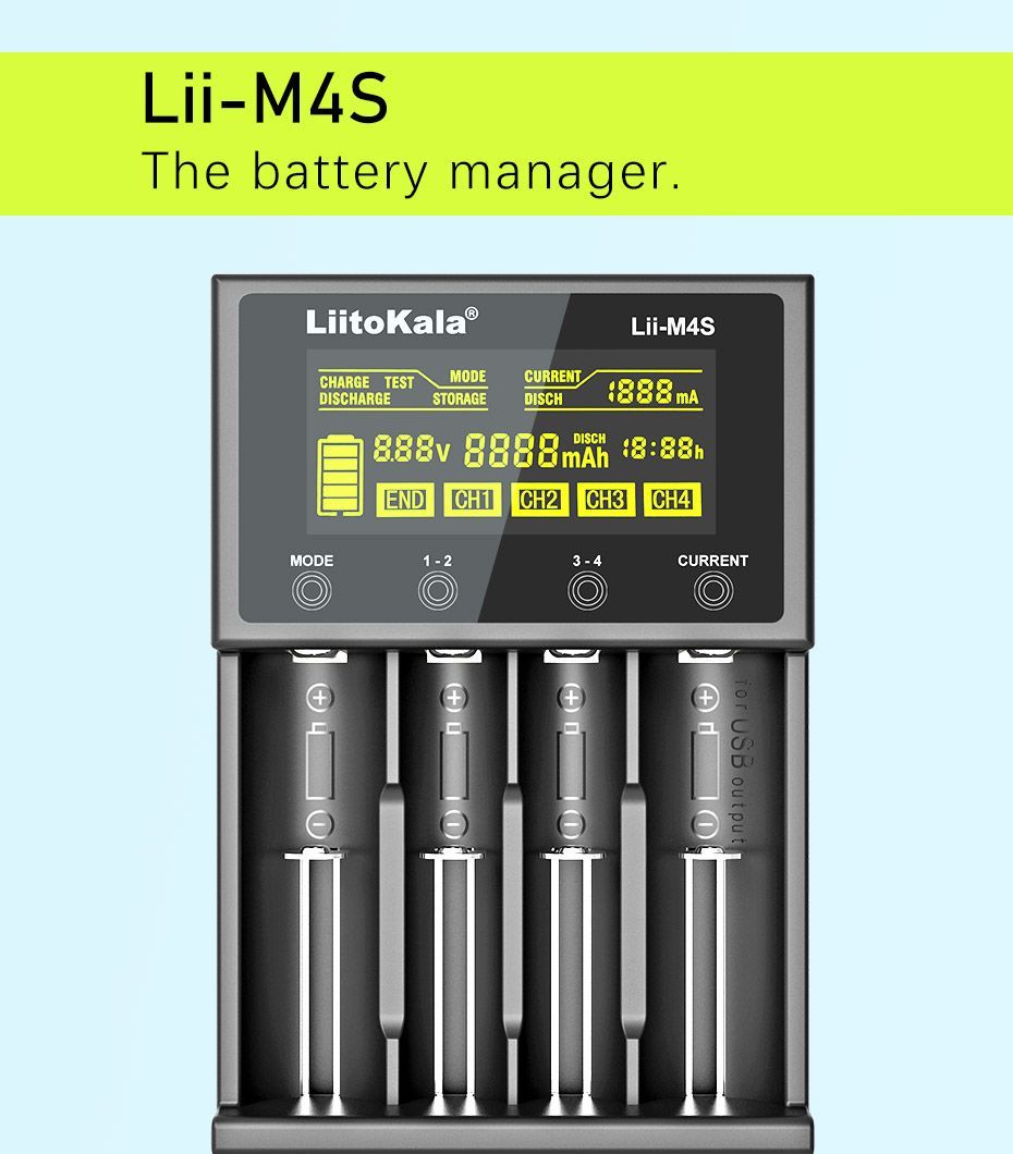 new liitokala lii m4 18650 charger lcd display universal smart charger test capacity for 26650 18650 21700 aa aaa etc 4slot Зарядное устройство LiitoKala Lii-M4S
