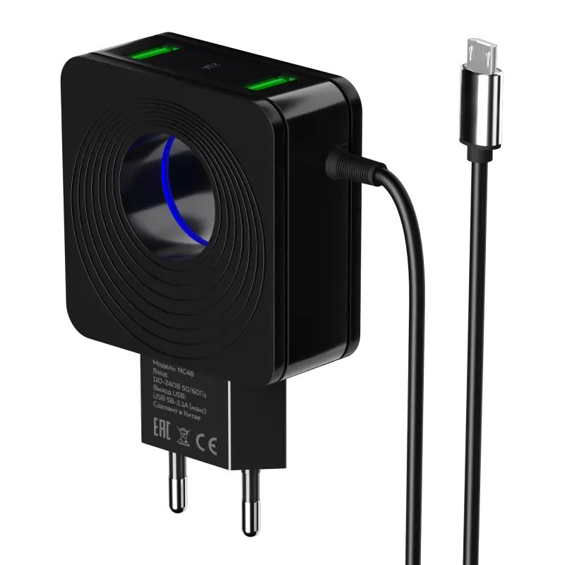 

Сетевое зарядное устройство 2USB 2.1A для Type-C More choice NC48a Black, NC48a