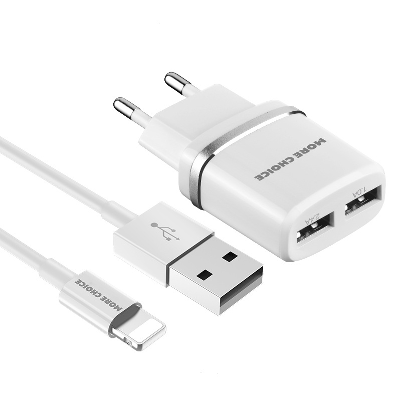 фото Сетевое зарядное устройство 2usb 2.4a для lightning 8-pin more choice nc22i white