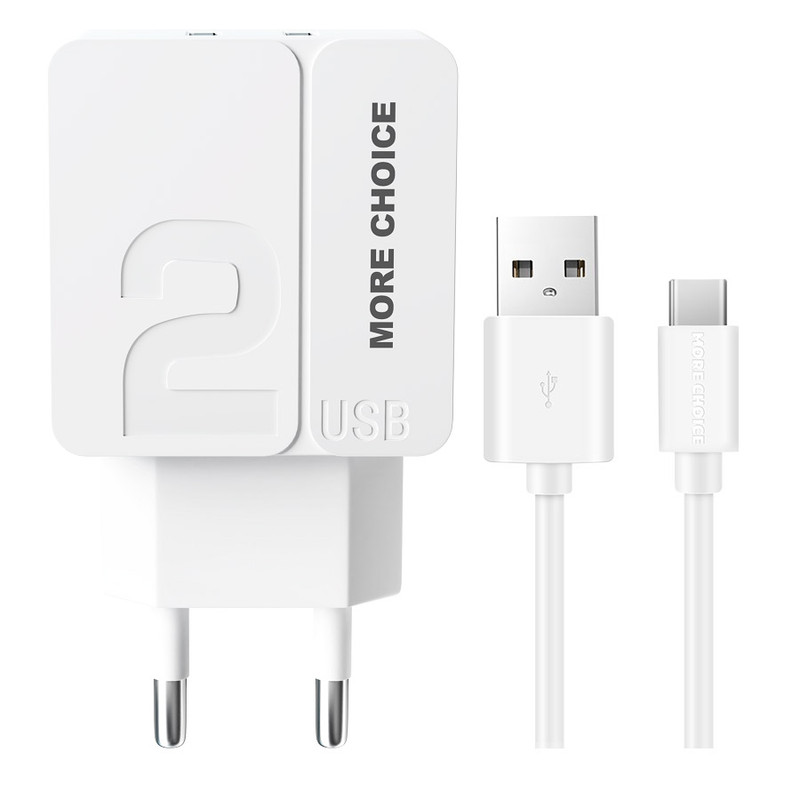 Сетевое зарядное устройство 2USB 2.4A для Type-C More choice NC46a 1м White White