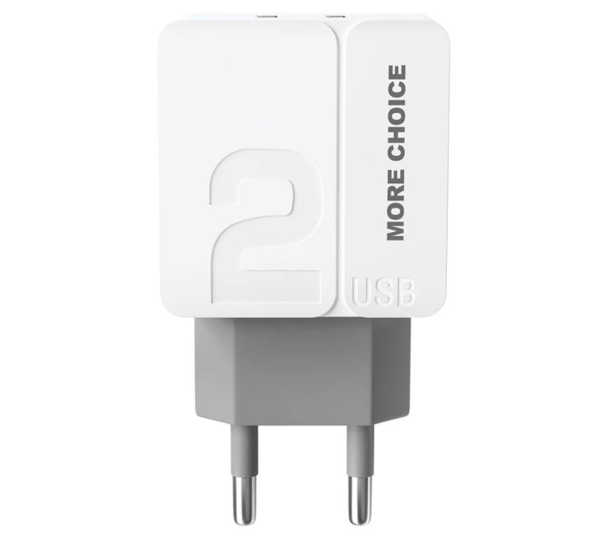 фото Сетевое зарядное устройство morechoice 2usb 2.4a type-c nc46a 1м (white grey) more choice