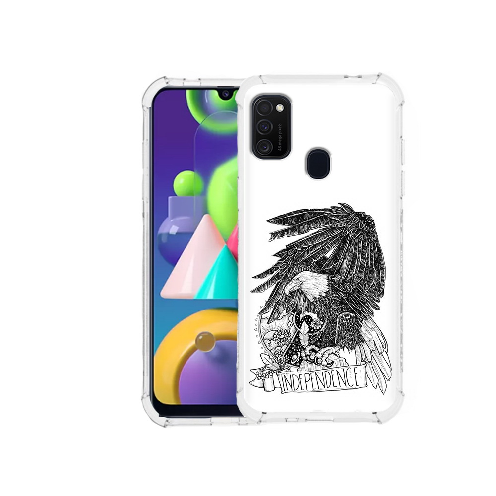 

Чехол MyPads Tocco для Samsung Galaxy M21 черно белый сокол (PT147110.591.688), Прозрачный, Tocco