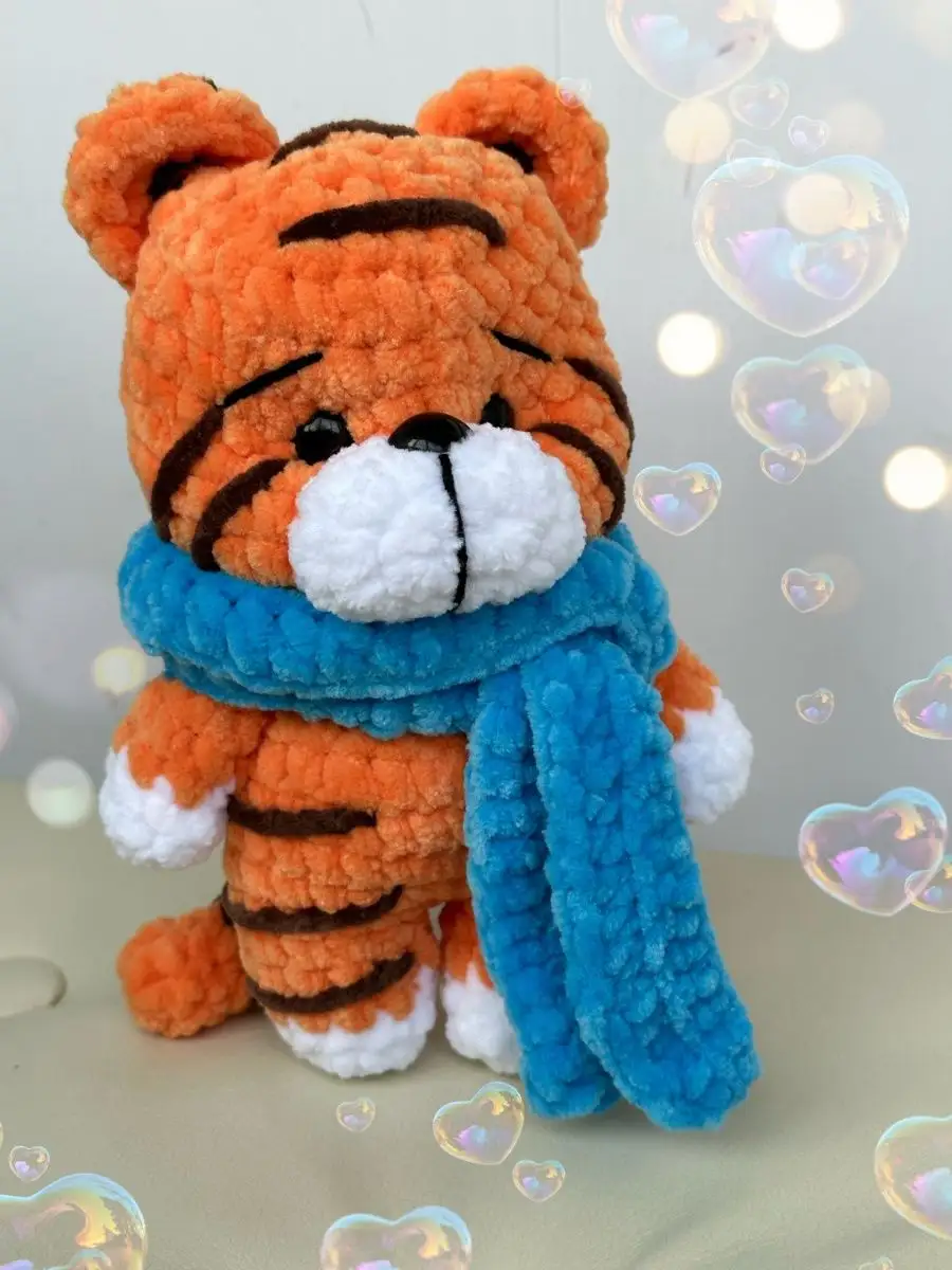Вязанная игрушка ручной работы АмиПлюшки Тигр (Оранжевый) 18 см