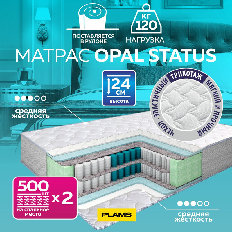 

Матрас пружинный Plams OPAL STATUS 80х200, Белый, OPAL STATUS