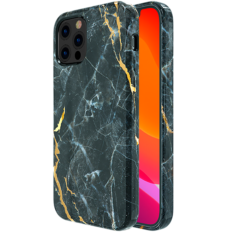 фото Чехол pqy marble для iphone 12/12 pro чёрный pqy kingxbar 12/12 pro marble series-black