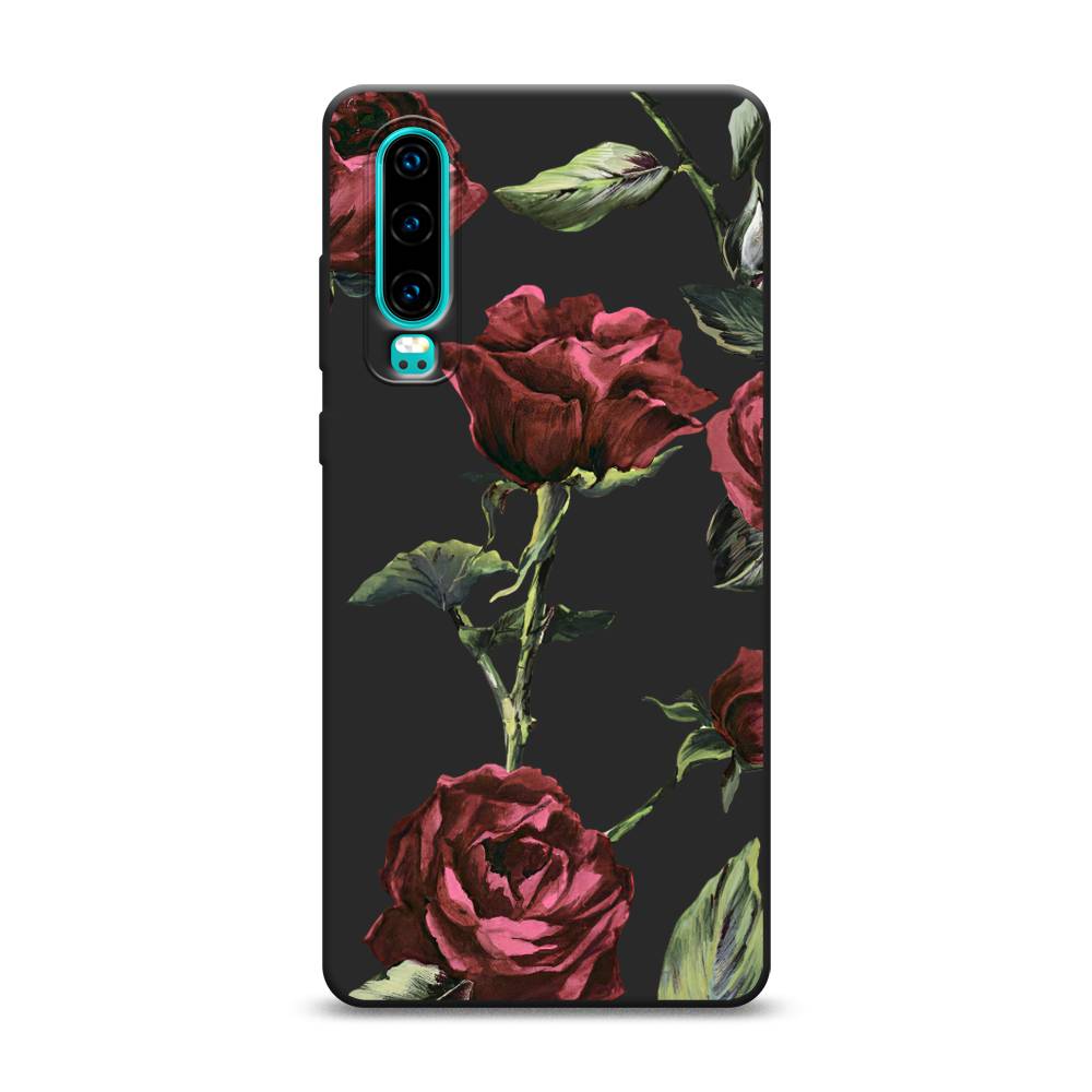 

Чехол Awog на Huawei P30 / Хуавей П30 "Бордовые розы фон", Красный