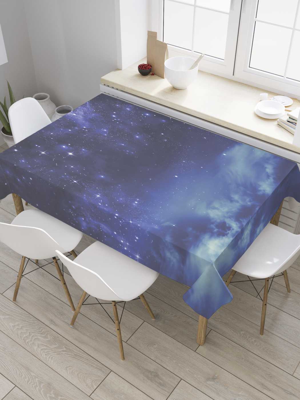 

Скатерть прямоугольная JoyArty "Звездный космос" из сатена, 180x145 см, Синий, Звездный космос