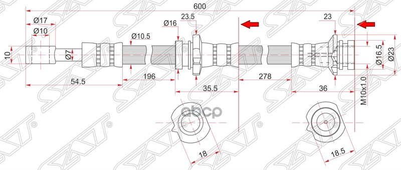 

Шланг Тормозной Задний (Таиланд) Nissan Primera/Wagon/Bluebird 96- Lh (левый) Sat арт. ST-