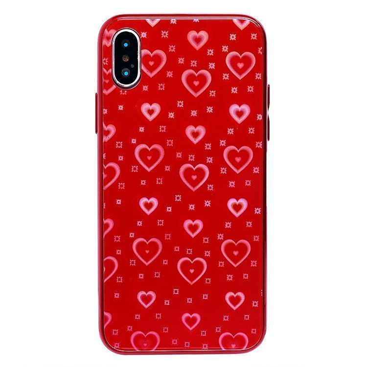 

Чехол iPhone X, iPhone Xs силиконовый со стеклянной вставкой (рис.002) <красный>, iPhone X