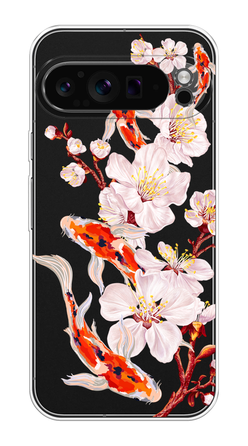 

Чехол на Google Pixel 9 Pro "Карпы и сакура", Оранжевый;розовый;бежевый;прозрачный, 272050-1
