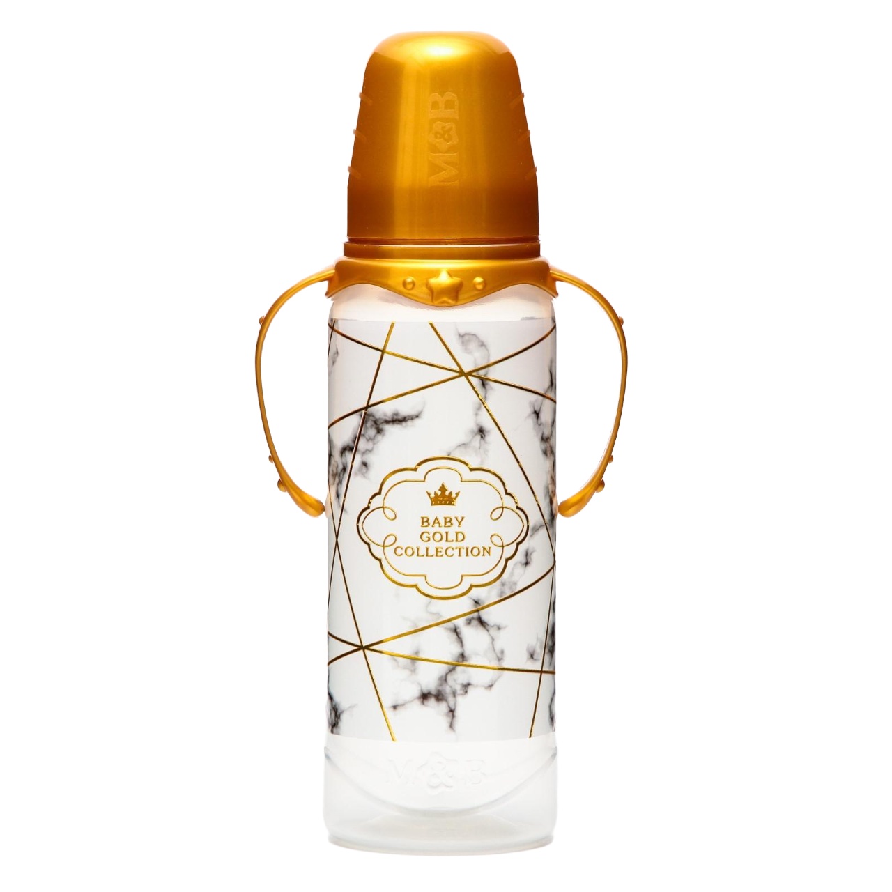 Бутылочка для кормления «Золотая коллекция: белый мрамор» 250 мл цилиндр, с ручками