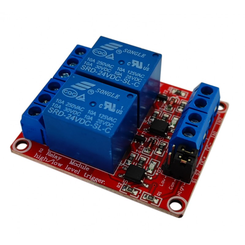 Модуль реле Arduino 24В 2-канала электромеханическое с опторазвязкой