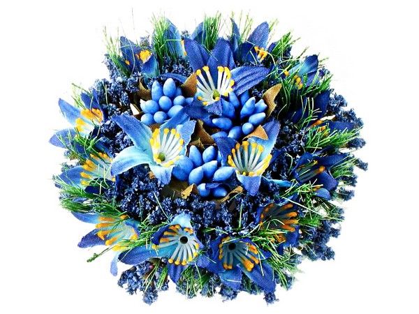 Мини-венок для свечи и декорирования ФАНТАЗИЯ С ЛИЛИЯМИ, голубой, 9 см, Swerox