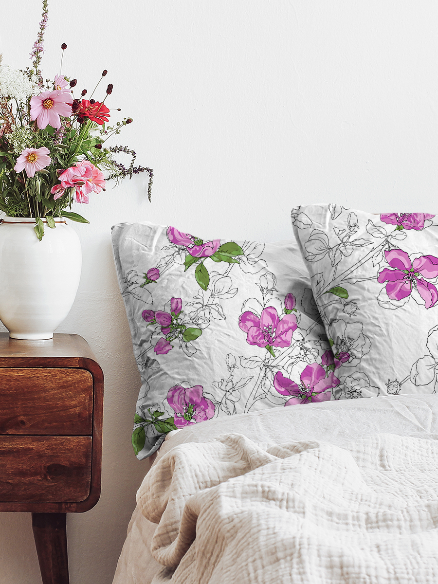 Комплект наволочек 50*70 - 2 шт. Galtex Цветы сакуры на белом фоне