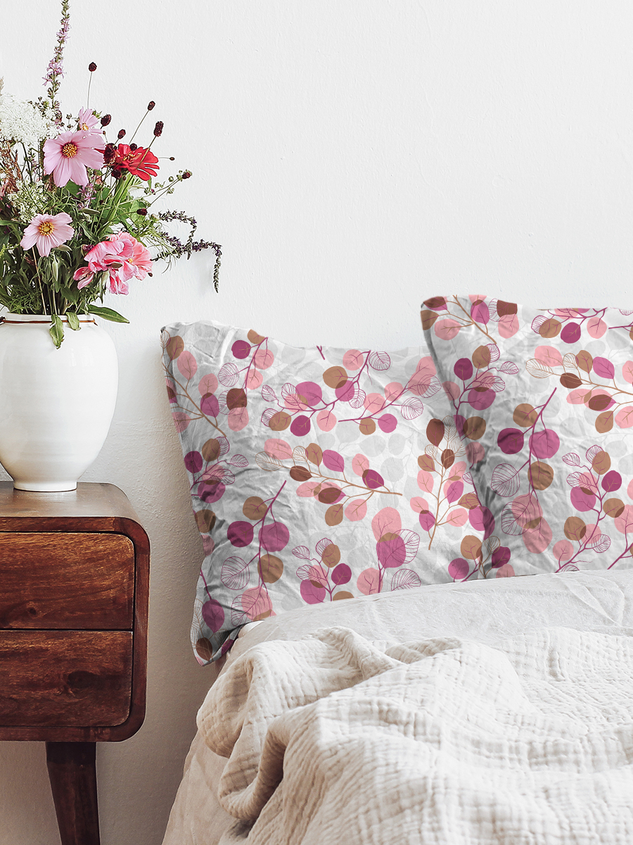 Комплект наволочек 70х70- 2 шт Галтекс Эвкалипт розовый на белом фоне