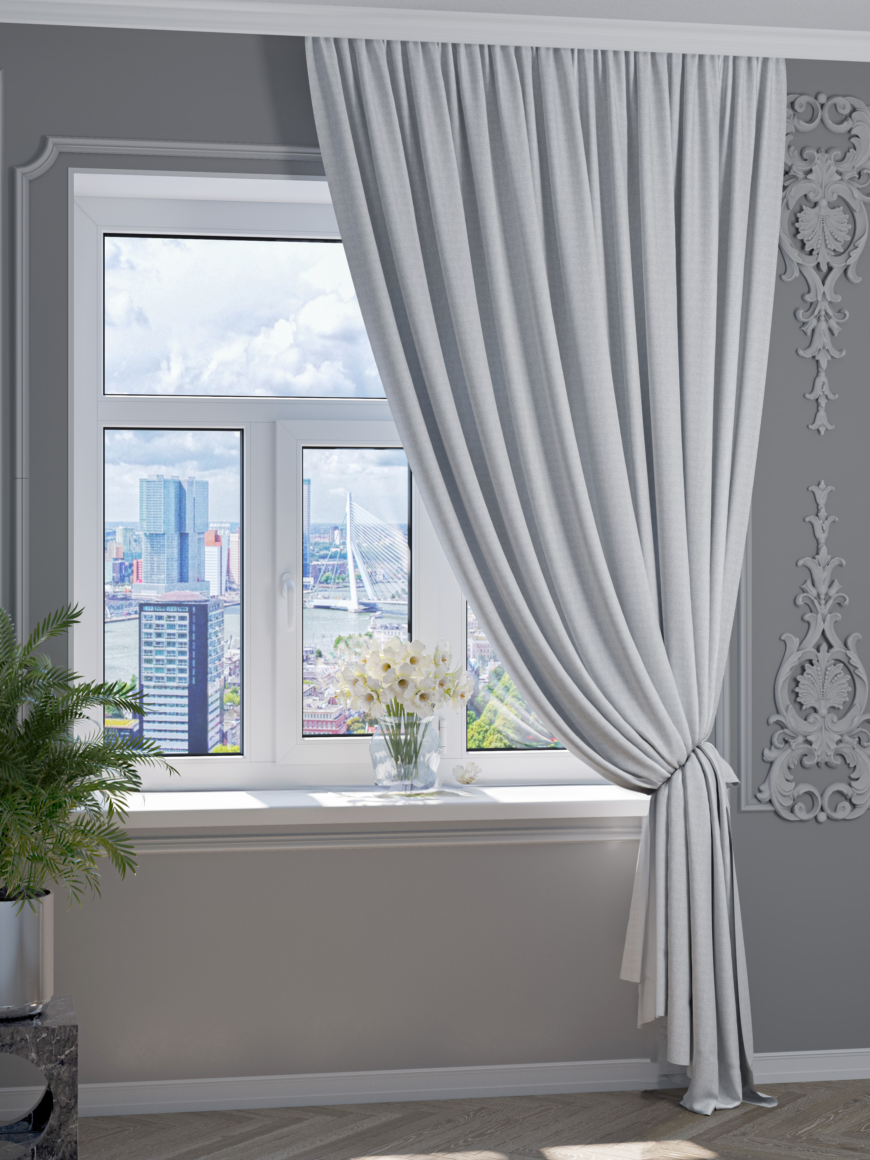 

Штора Портьера 1001 ШТОРА, Канвас, 250х600см, Белый, для гостиной, спальни, CAN