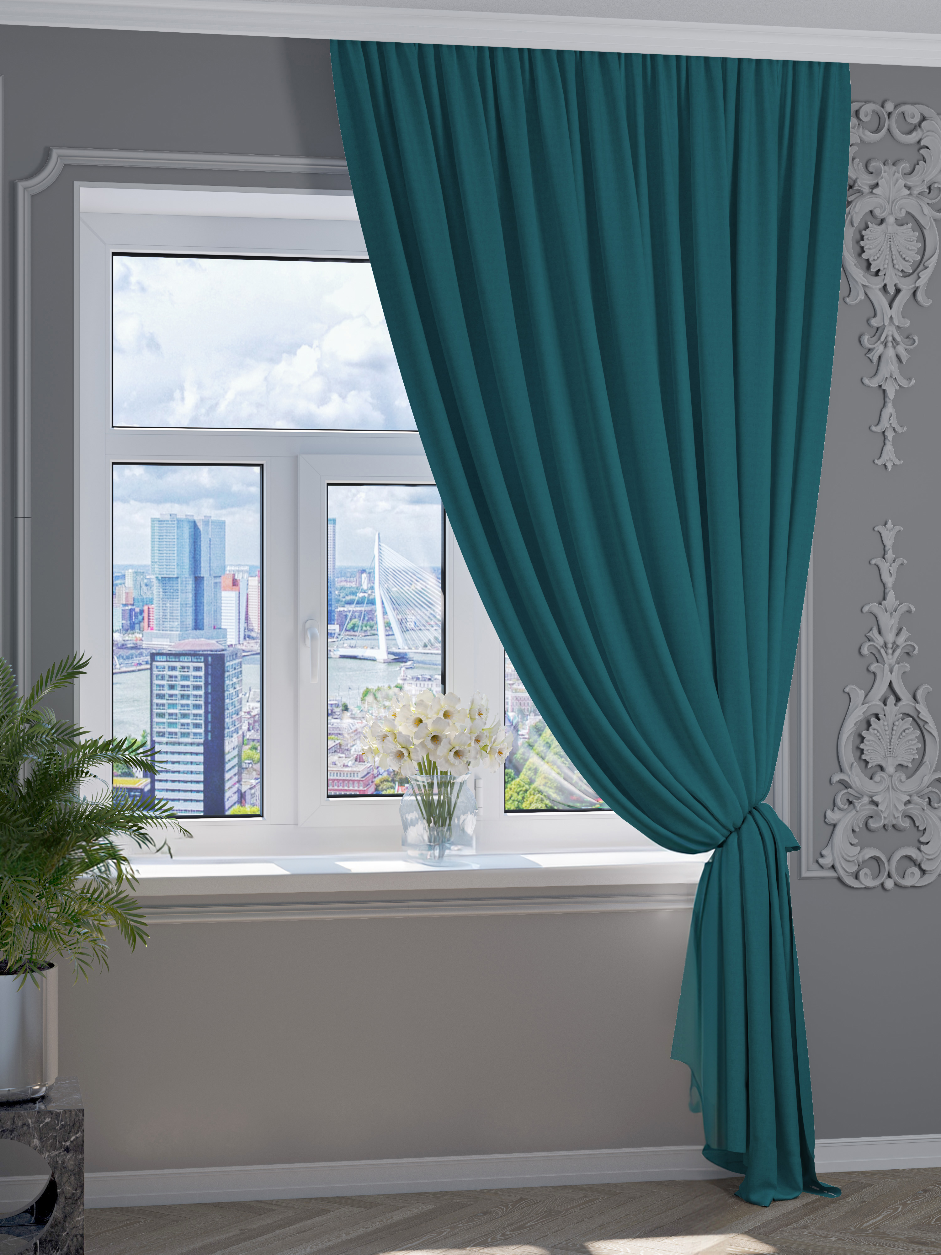 

Штора Портьера 1001 ШТОРА, Канвас, 250х400см, Бирюзовый, для гостиной, спальни, CAN