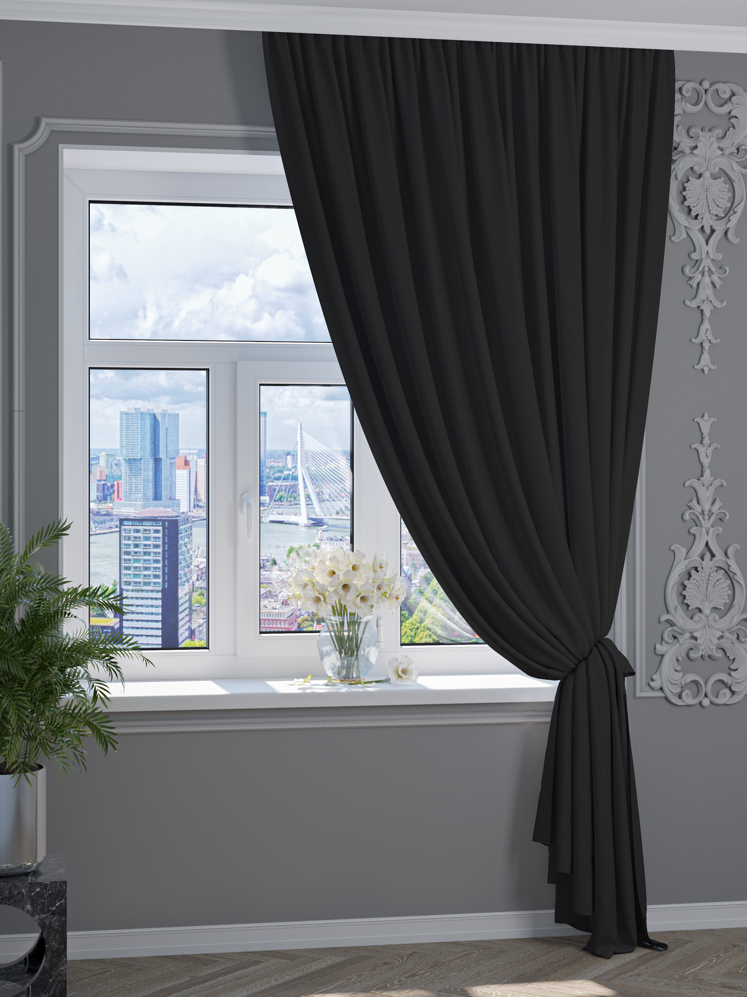 

Штора Портьера 1001 ШТОРА, Канвас, 270х600см, Чёрный, для гостиной, спальни, CAN