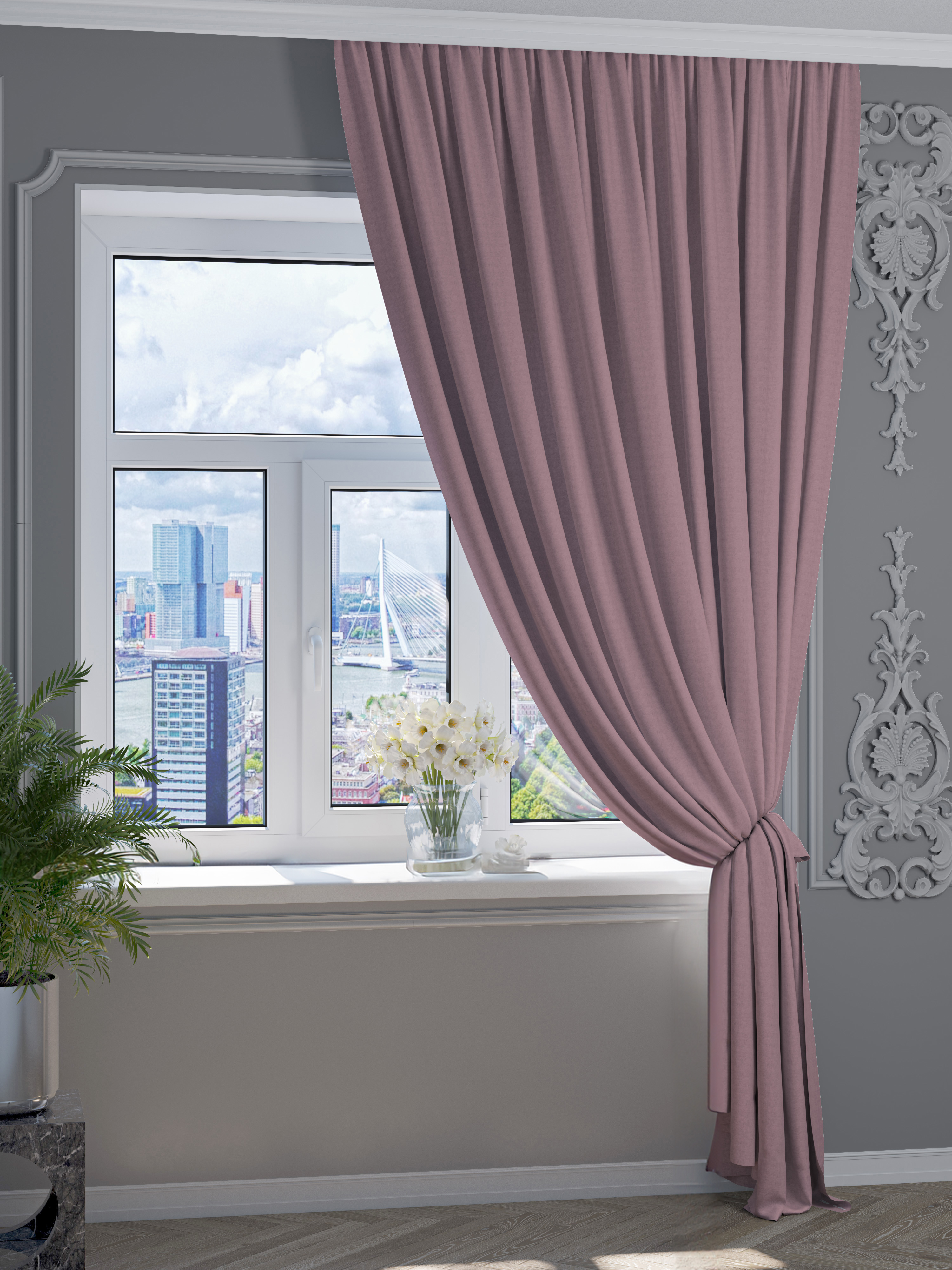 

Штора Портьера 1001 ШТОРА, Канвас, 270х400см, Пыльно-розовый, для гостиной, спальни, CAN