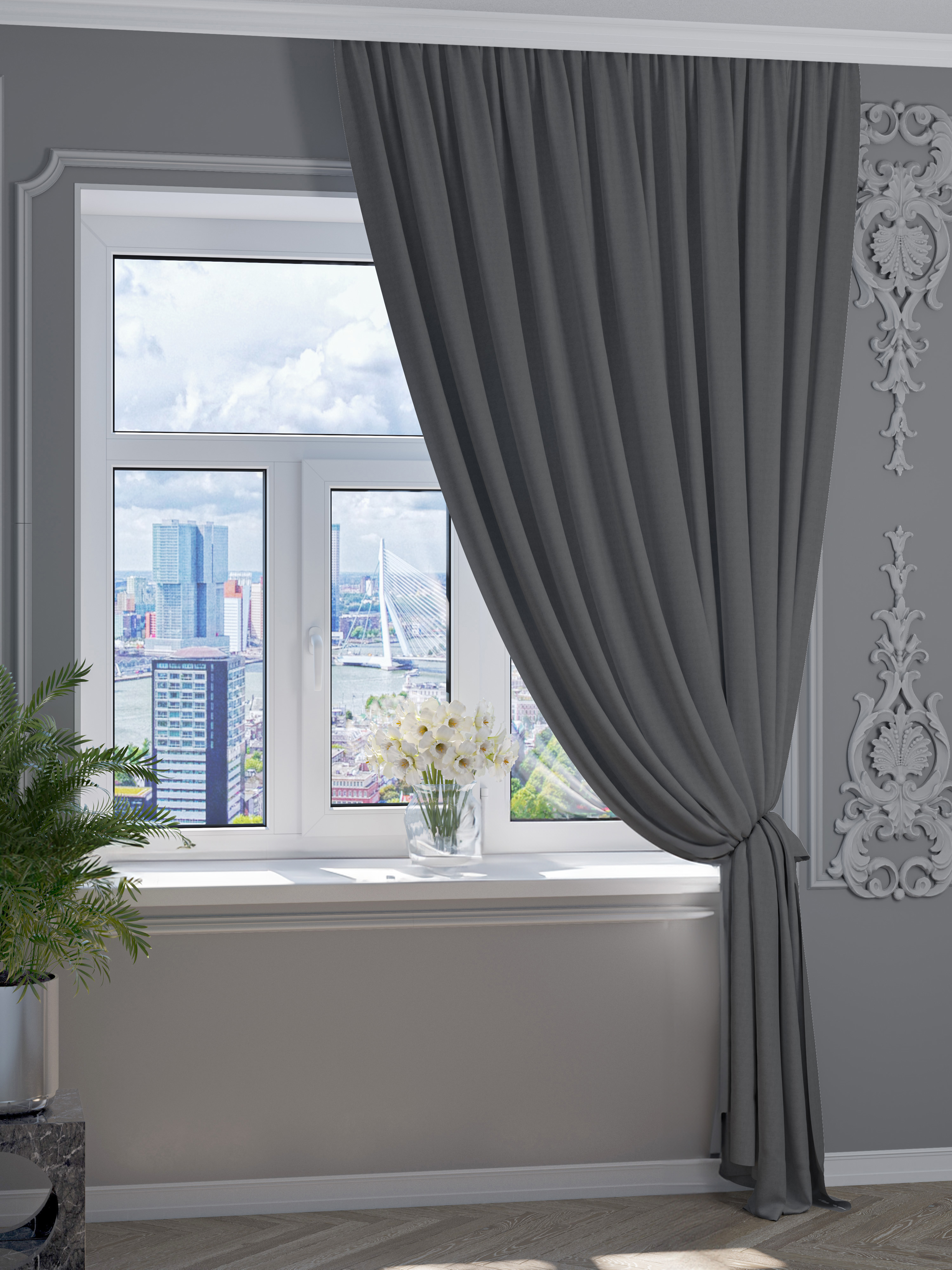 

Штора Портьера 1001 ШТОРА, Канвас, 270х150см, Серый, для гостиной, спальни, CAN