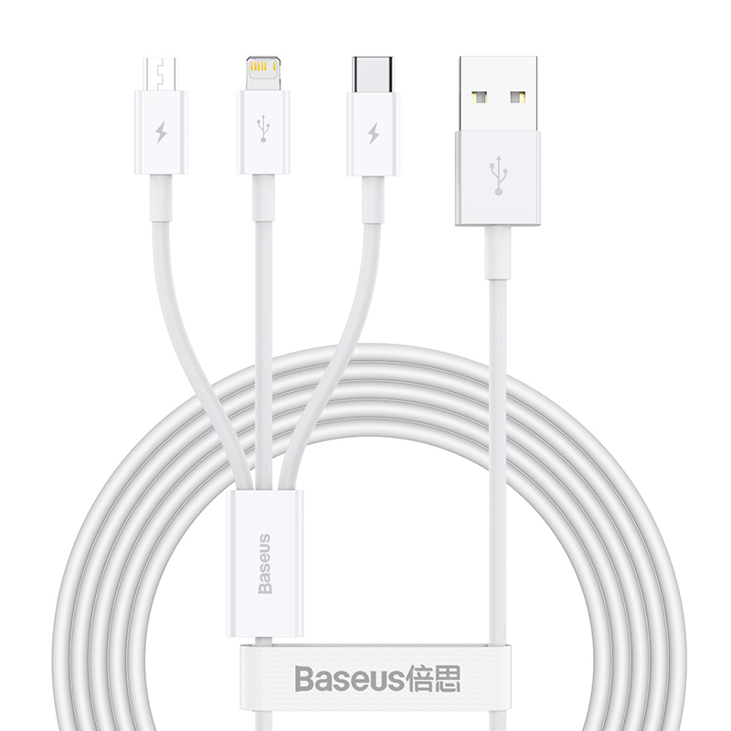 Кабель Baseus Superior Series Fast Charging Data, USB-MicroUSB+Type-C+Lightning, 1 м,Белый