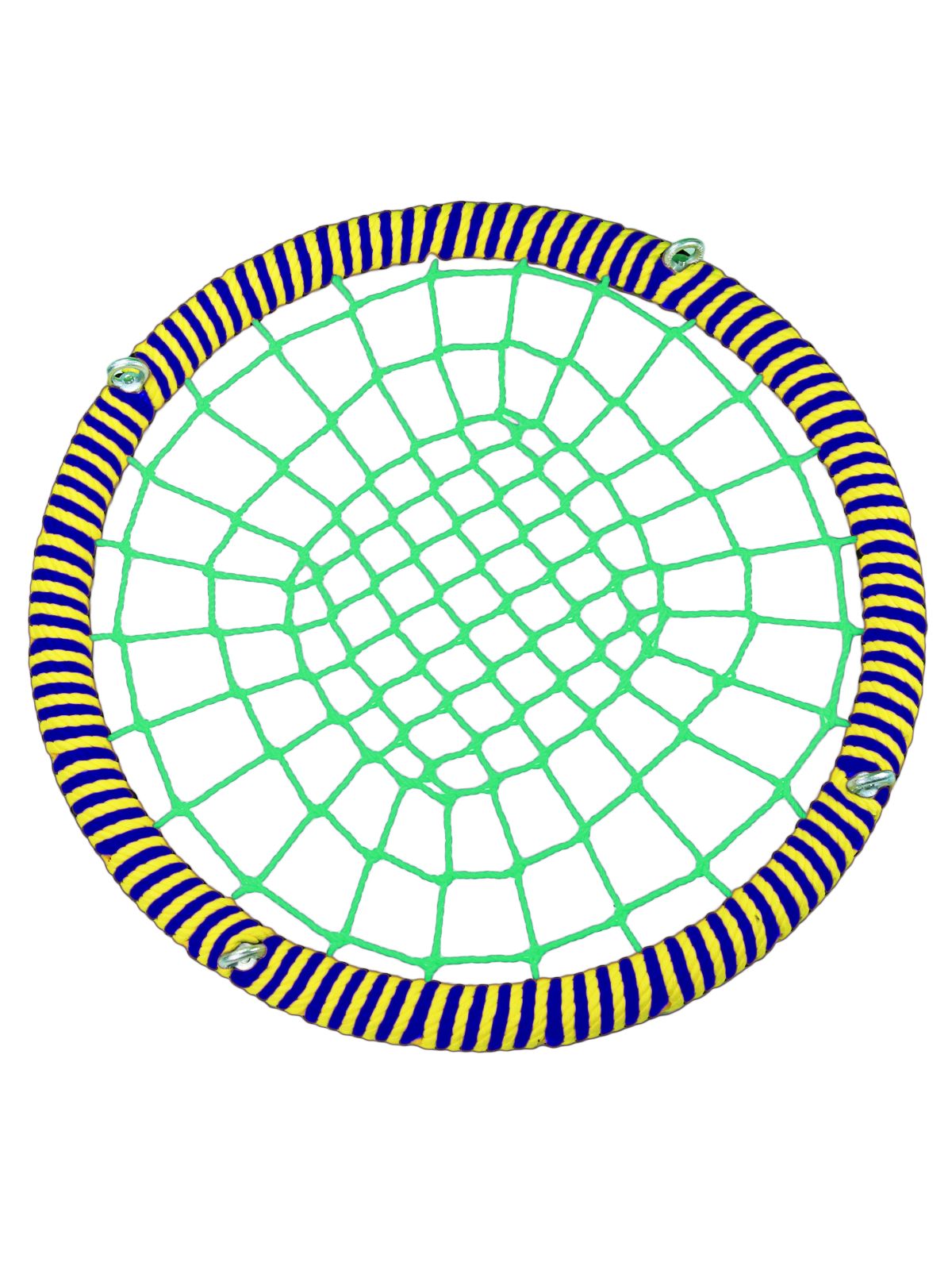 

Качели-гнездо JINN ЦП/РГ/140/72/16/8/С/Ж-З/КГ 140x140 см желтый, синий, зеленый, 140 круг 72 обод 16 и 8 канат рымгайки ЦП